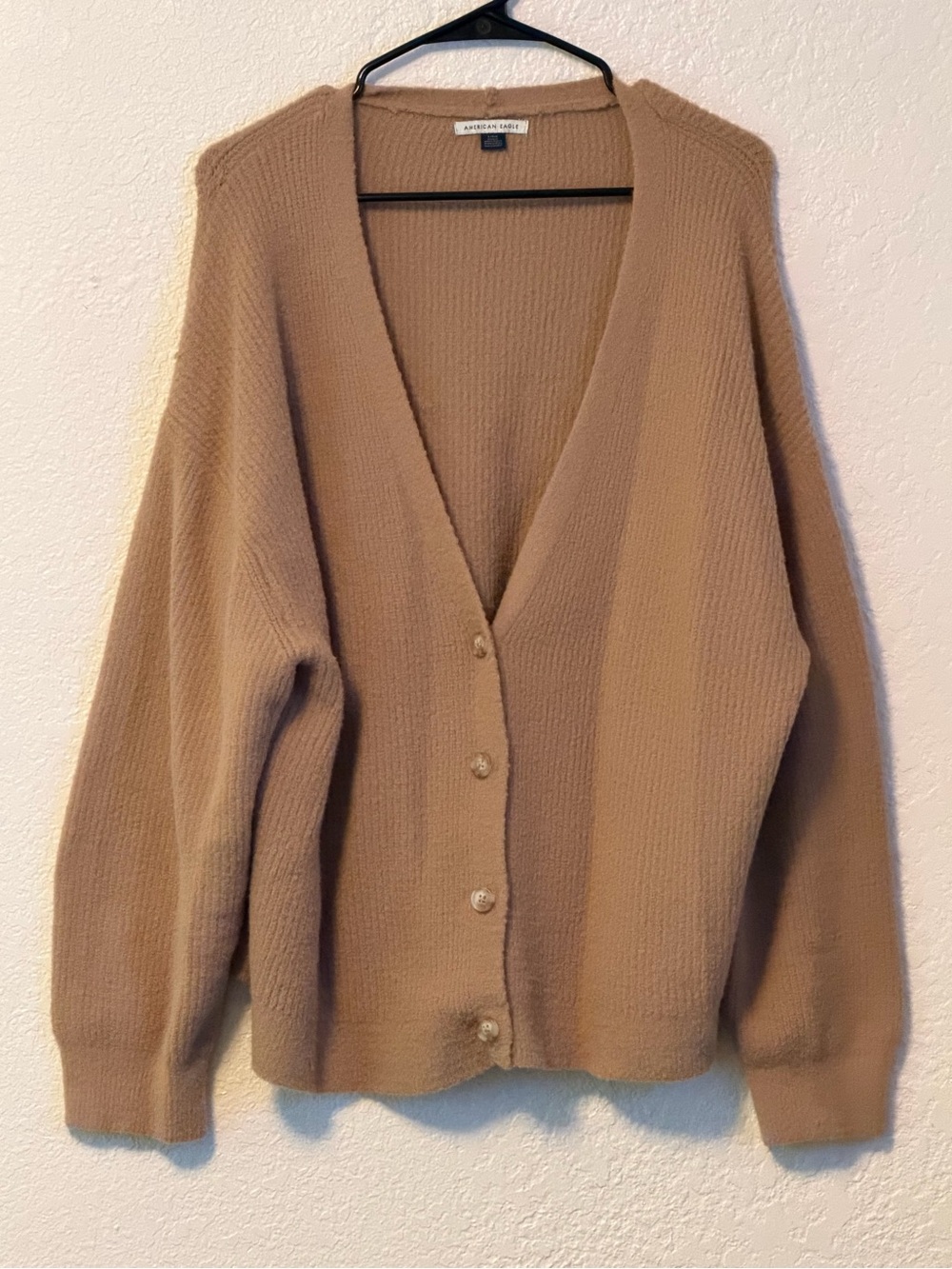 American Eagle Outfitters Camel Button V‑Neck Cardigan